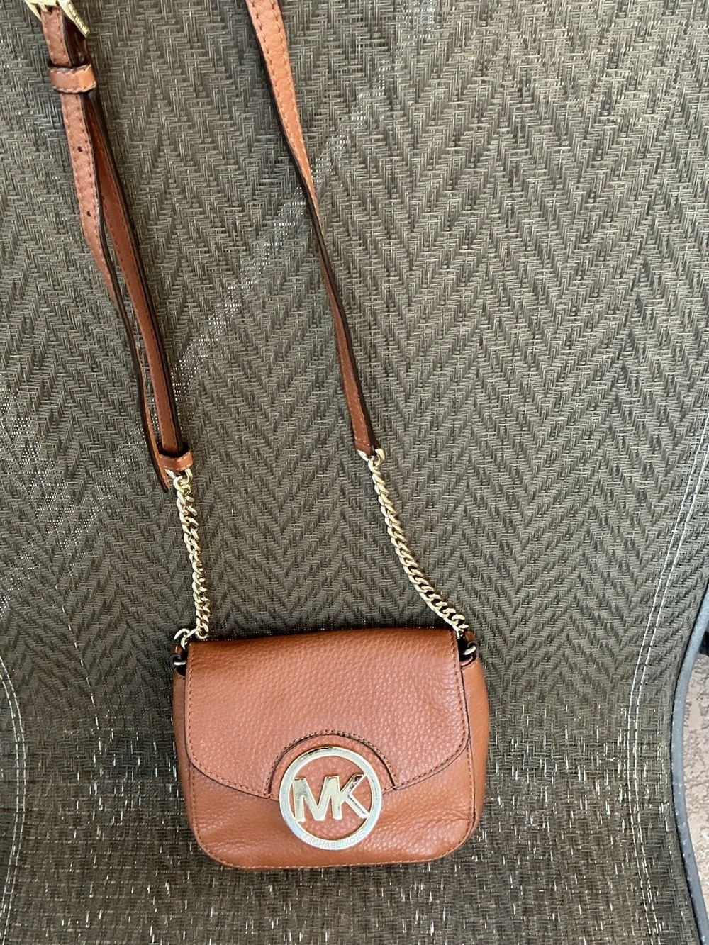 Michael Kors FULTON Tan Leather Chain Crossbody Bag